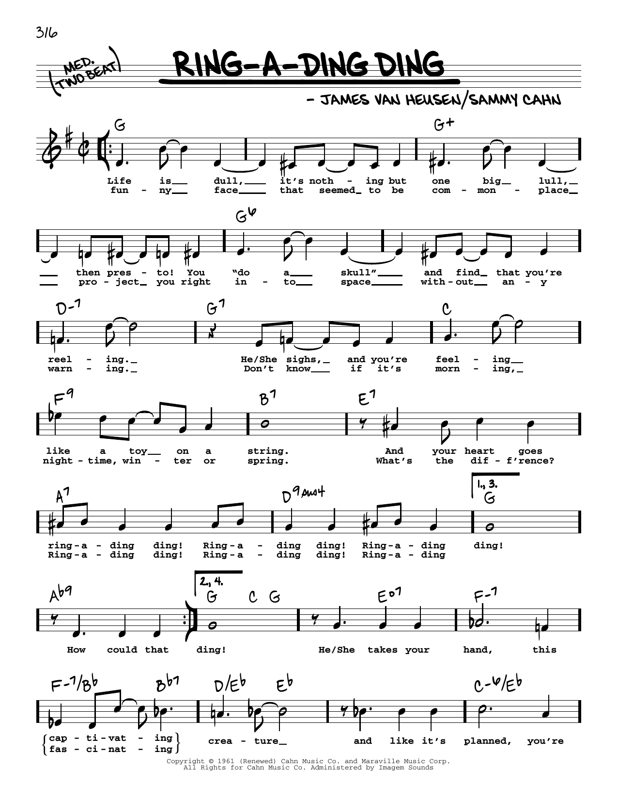 Download Frank Sinatra Ring-A-Ding Ding (High Voice) Sheet Music and learn how to play Real Book – Melody, Lyrics & Chords PDF digital score in minutes