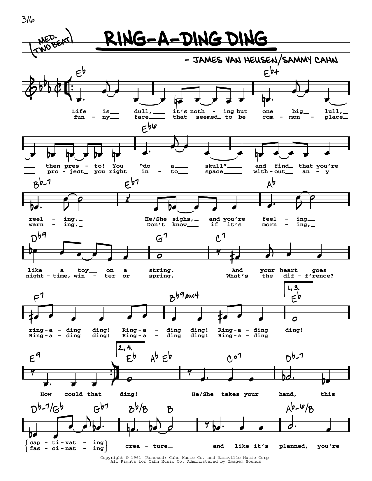 Download Frank Sinatra Ring-A-Ding Ding (Low Voice) Sheet Music and learn how to play Real Book – Melody, Lyrics & Chords PDF digital score in minutes