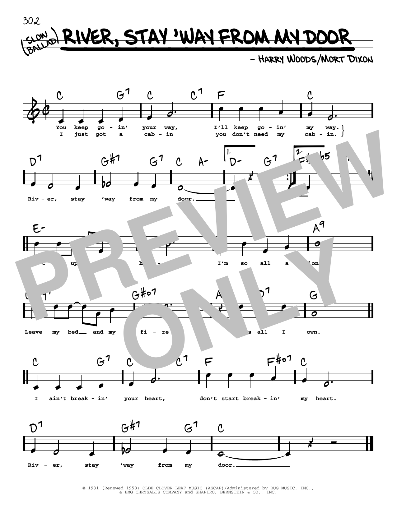 Download Frank Sinatra River, Stay 'Way From My Door (High Voice) Sheet Music and learn how to play Real Book – Melody, Lyrics & Chords PDF digital score in minutes