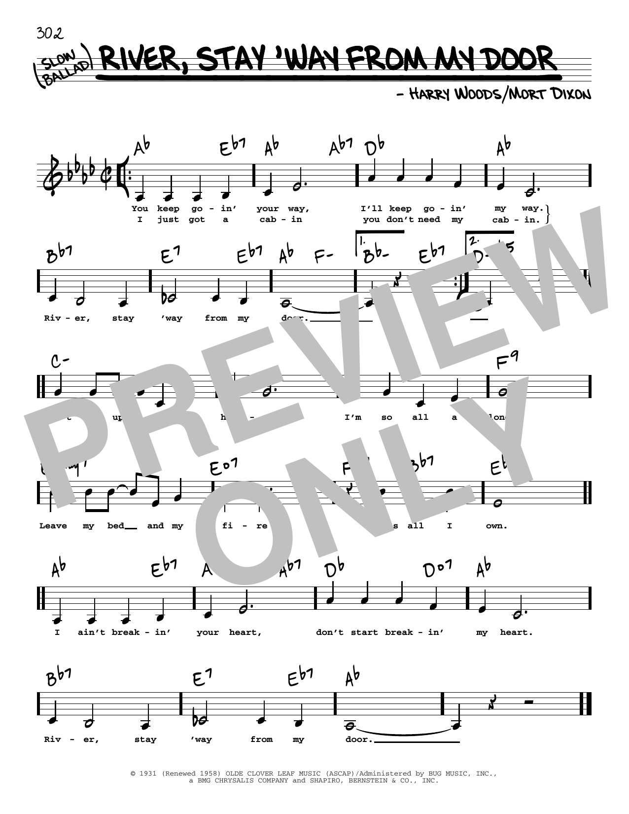 Download Frank Sinatra River, Stay 'Way From My Door (Low Voice) Sheet Music and learn how to play Real Book – Melody, Lyrics & Chords PDF digital score in minutes