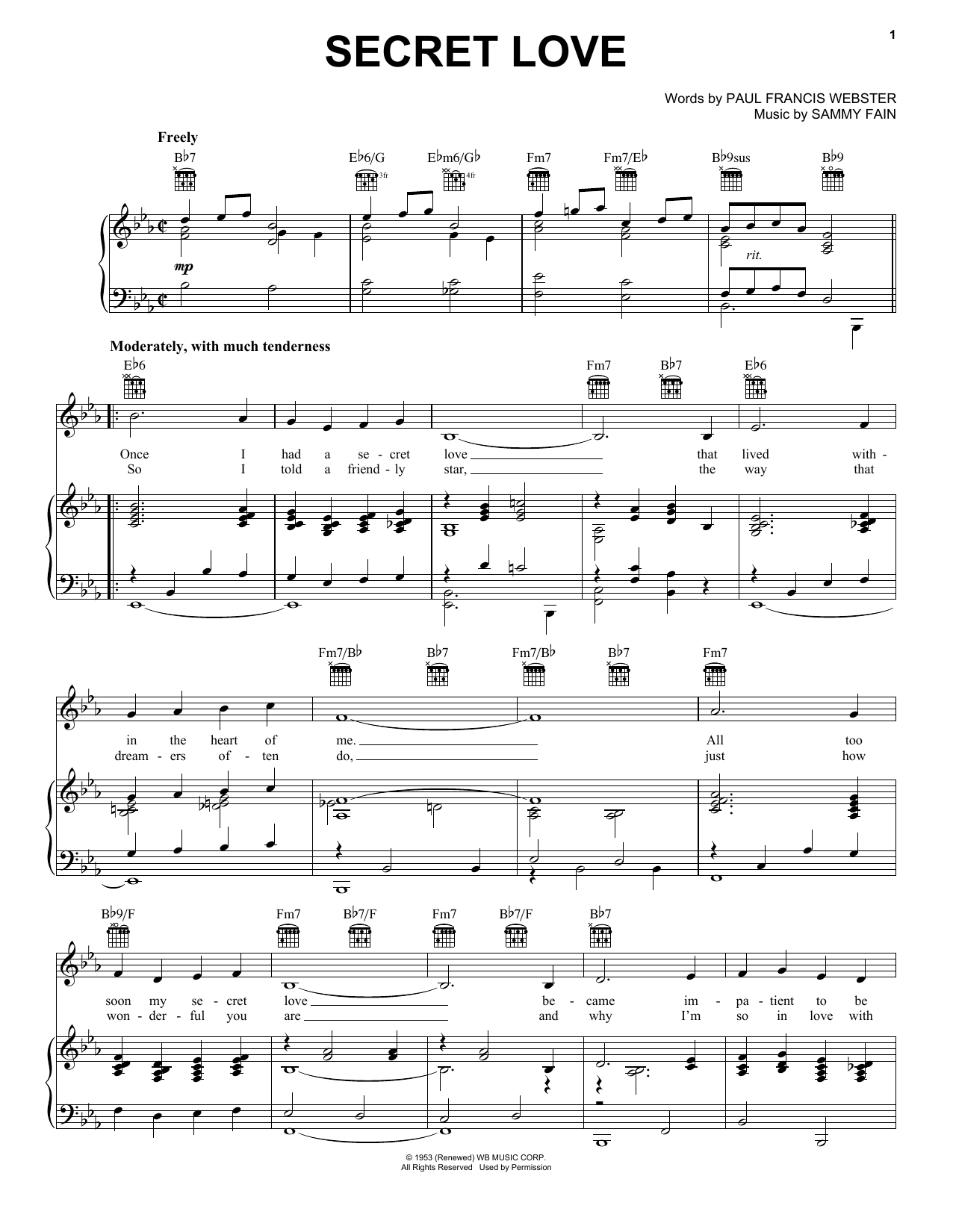 Download Frank Sinatra Secret Love Sheet Music and learn how to play Piano, Vocal & Guitar (Right-Hand Melody) PDF digital score in minutes