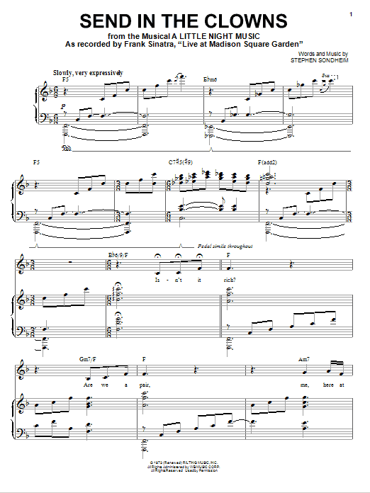 Download Frank Sinatra Send In The Clowns Sheet Music and learn how to play Piano & Vocal PDF digital score in minutes
