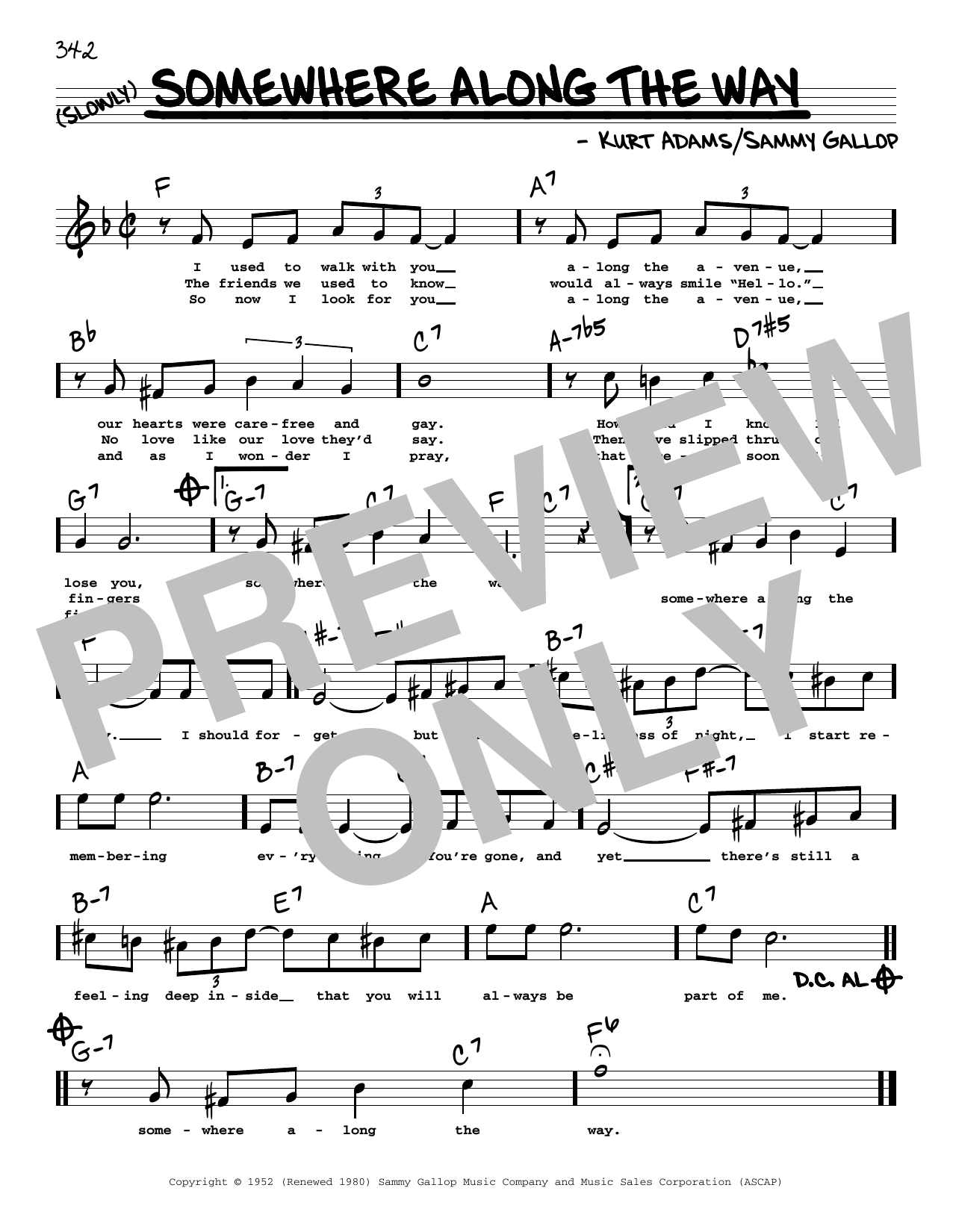 Download Frank Sinatra Somewhere Along The Way (High Voice) Sheet Music and learn how to play Real Book – Melody, Lyrics & Chords PDF digital score in minutes