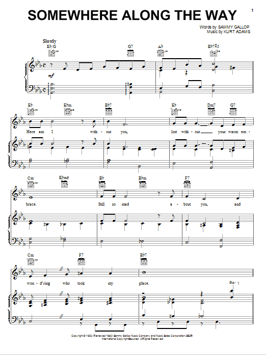 Download Frank Sinatra Somewhere Along The Way Sheet Music and learn how to play Piano, Vocal & Guitar (Right-Hand Melody) PDF digital score in minutes
