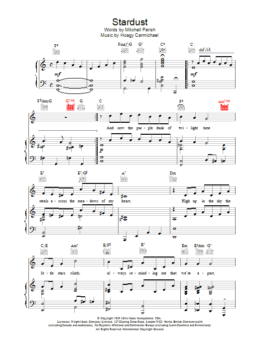 Download Frank Sinatra Stardust Sheet Music and learn how to play Melody Line, Lyrics & Chords PDF digital score in minutes