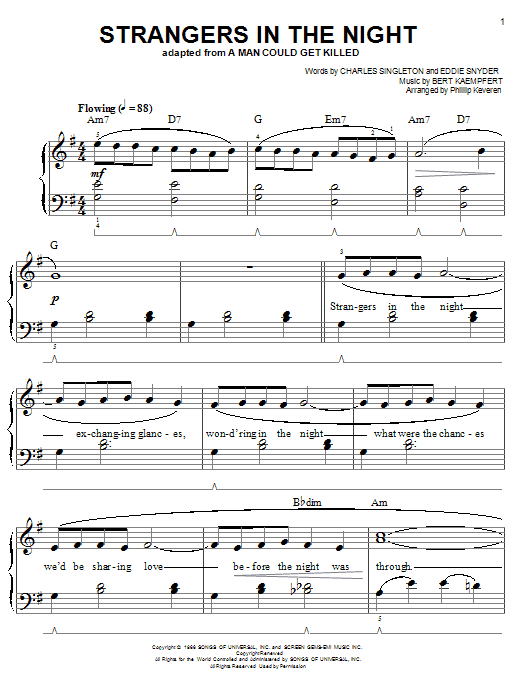 Download Frank Sinatra Strangers In The Night Sheet Music and learn how to play Easy Piano PDF digital score in minutes