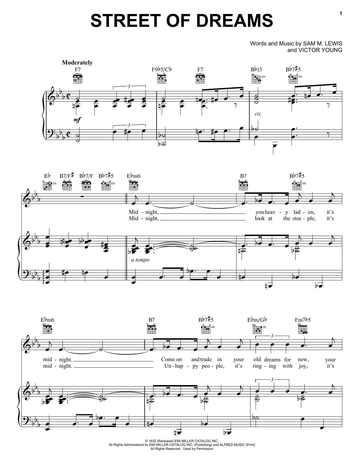 Download Frank Sinatra Street Of Dreams Sheet Music and learn how to play Piano, Vocal & Guitar (Right-Hand Melody) PDF digital score in minutes