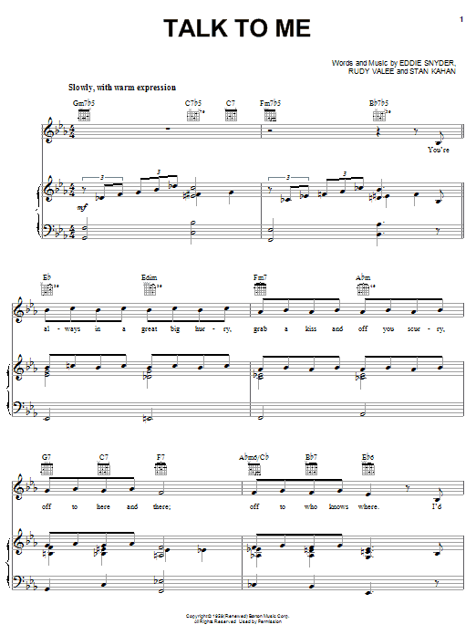 Download Frank Sinatra Talk To Me Sheet Music and learn how to play Easy Piano PDF digital score in minutes