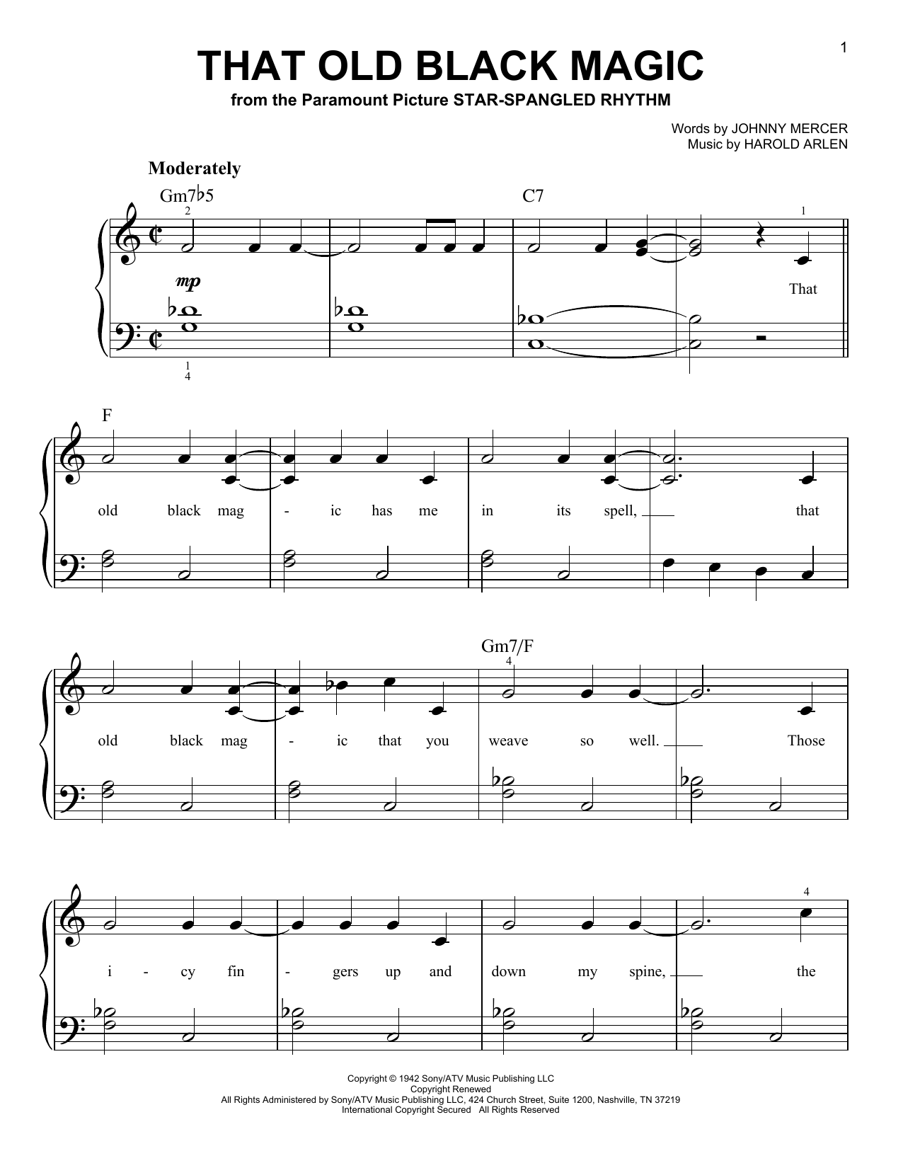 Download Frank Sinatra That Old Black Magic Sheet Music and learn how to play Beginner Piano PDF digital score in minutes