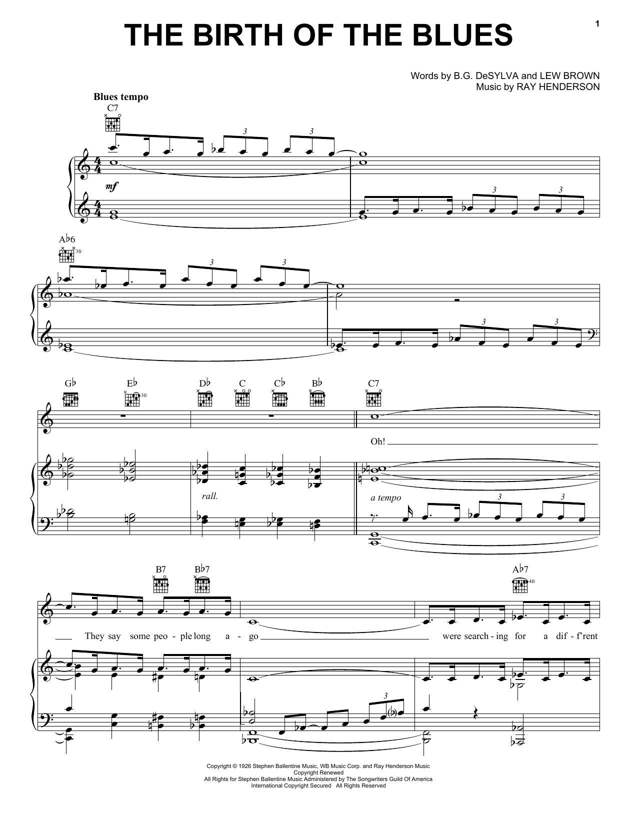 Download Frank Sinatra The Birth Of The Blues Sheet Music and learn how to play Voice PDF digital score in minutes
