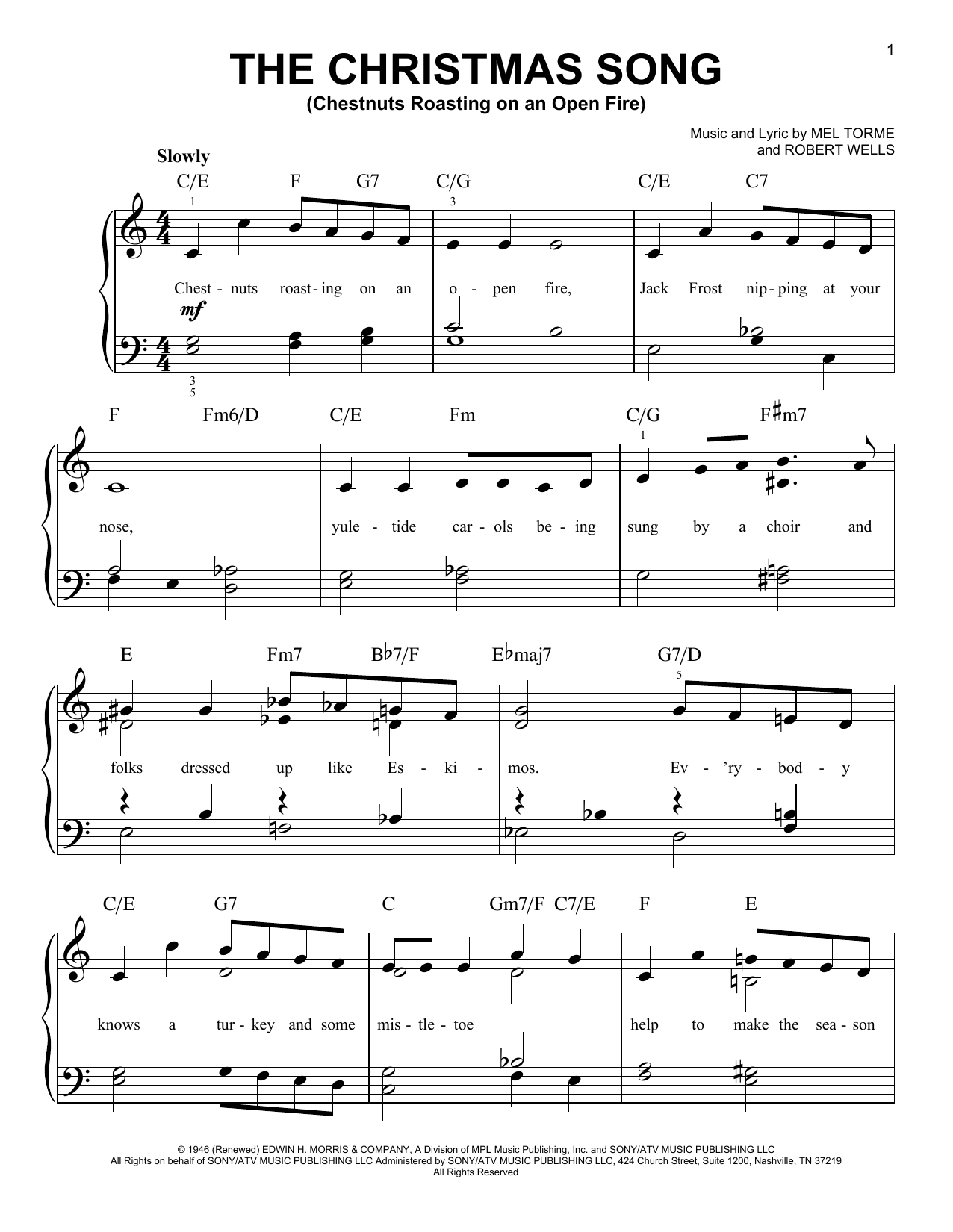 Download Frank Sinatra The Christmas Song (Chestnuts Roasting On An Open Fire) Sheet Music and learn how to play Piano, Vocal & Guitar (Right-Hand Melody) PDF digital score in minutes