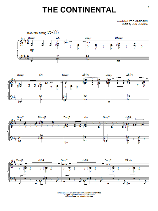 Download Frank Sinatra The Continental Sheet Music and learn how to play Piano, Vocal & Guitar (Right-Hand Melody) PDF digital score in minutes