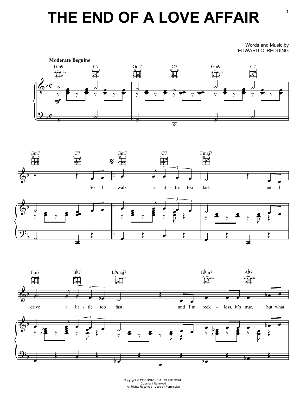 Download Frank Sinatra The End Of A Love Affair Sheet Music and learn how to play Voice PDF digital score in minutes