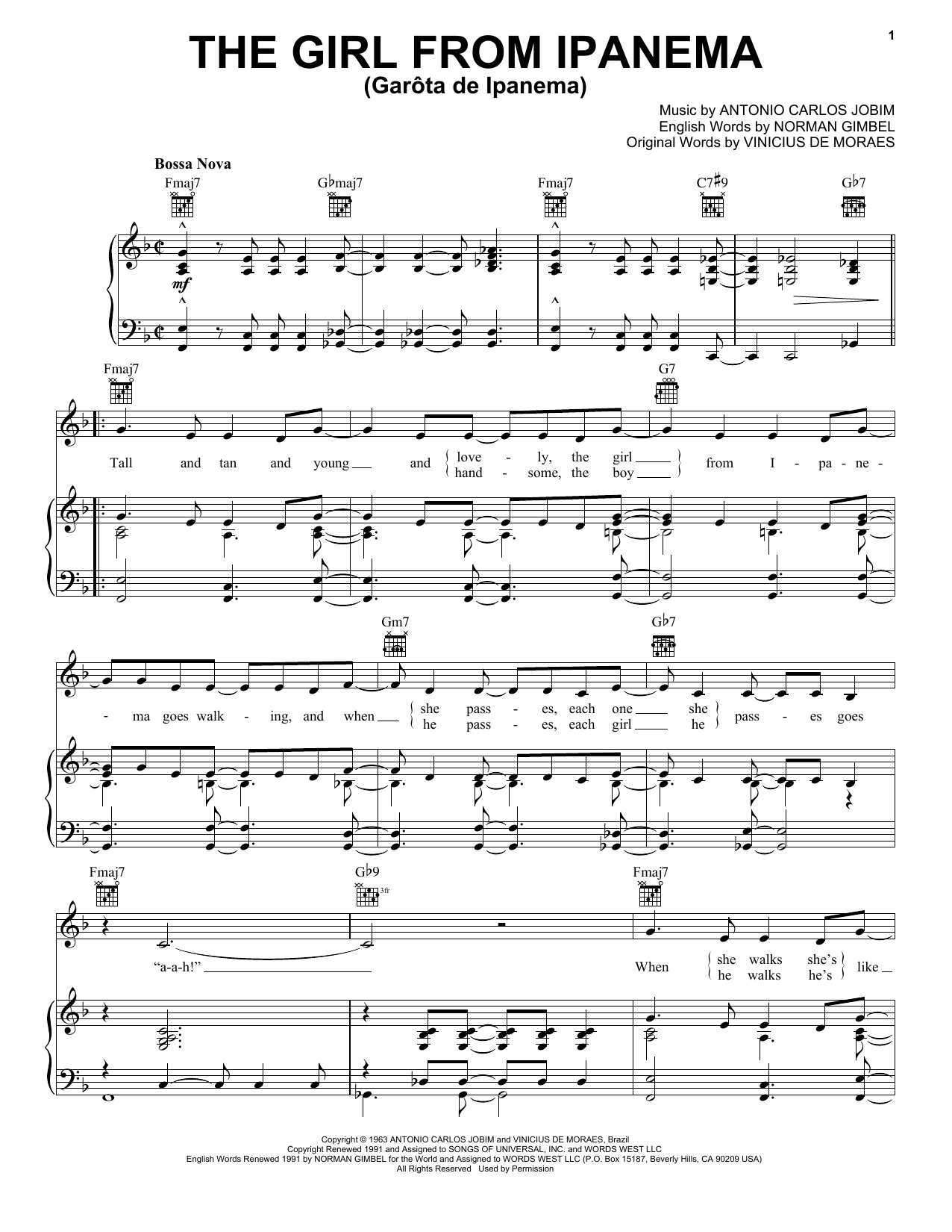 Download Frank Sinatra The Girl From Ipanema (Garota De Ipanema) Sheet Music and learn how to play Easy Piano PDF digital score in minutes