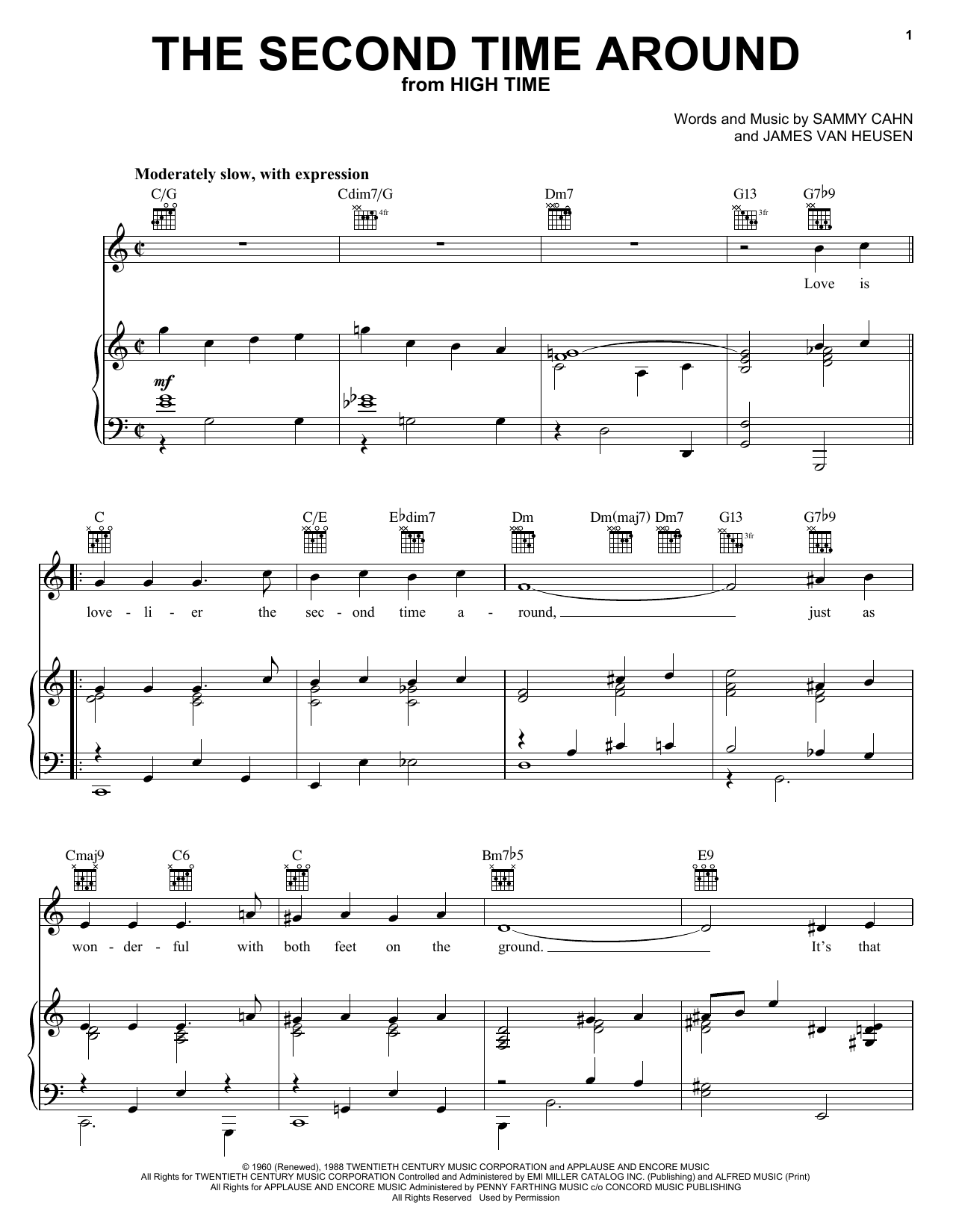 Download Frank Sinatra The Second Time Around Sheet Music and learn how to play Piano, Vocal & Guitar (Right-Hand Melody) PDF digital score in minutes