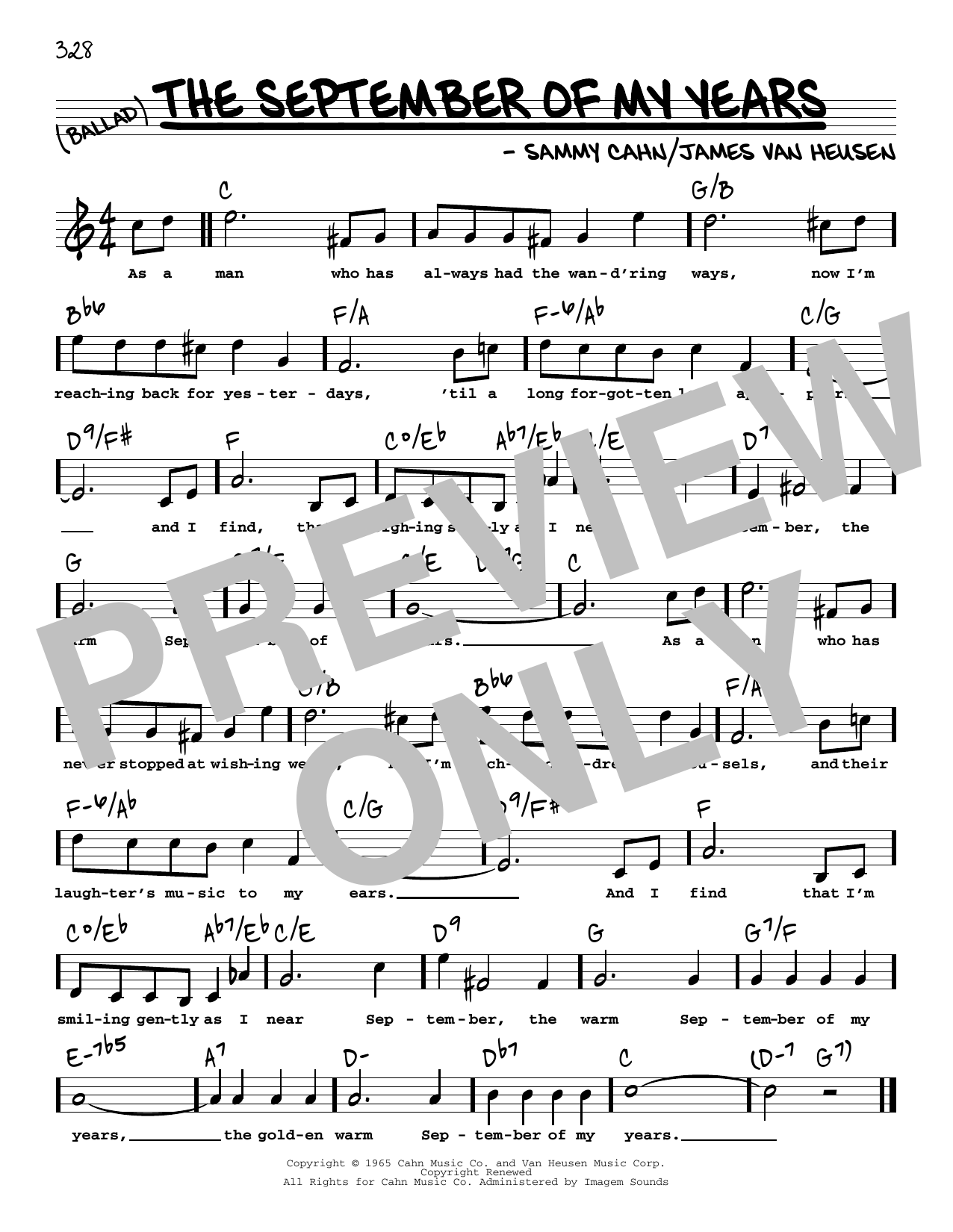 Download Frank Sinatra The September Of My Years (High Voice) Sheet Music and learn how to play Real Book – Melody, Lyrics & Chords PDF digital score in minutes