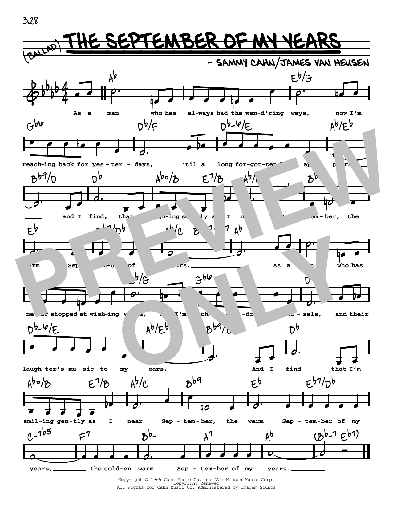 Download Frank Sinatra The September Of My Years (Low Voice) Sheet Music and learn how to play Real Book – Melody, Lyrics & Chords PDF digital score in minutes