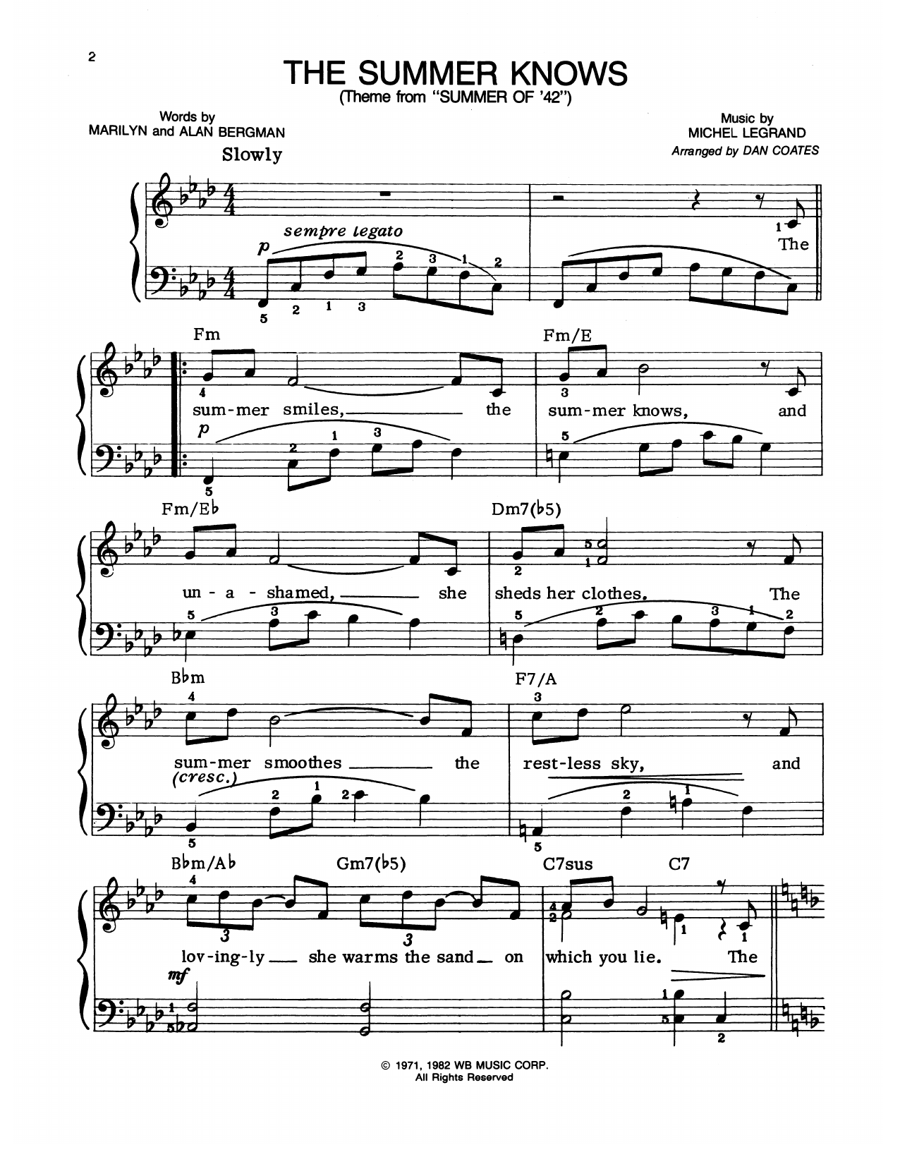 Download Frank Sinatra The Summer Knows Sheet Music and learn how to play Easy Piano PDF digital score in minutes