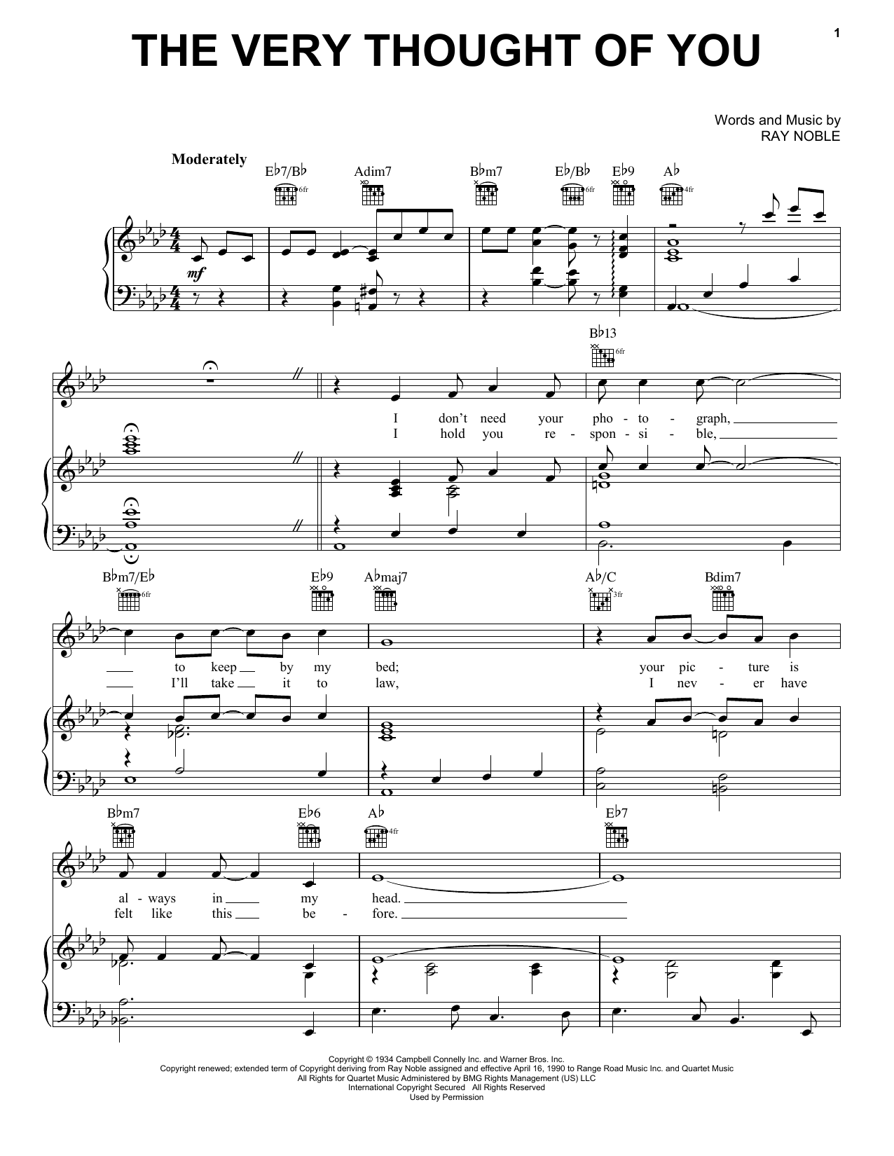 Download Frank Sinatra The Very Thought Of You Sheet Music and learn how to play Piano, Vocal & Guitar (Right-Hand Melody) PDF digital score in minutes