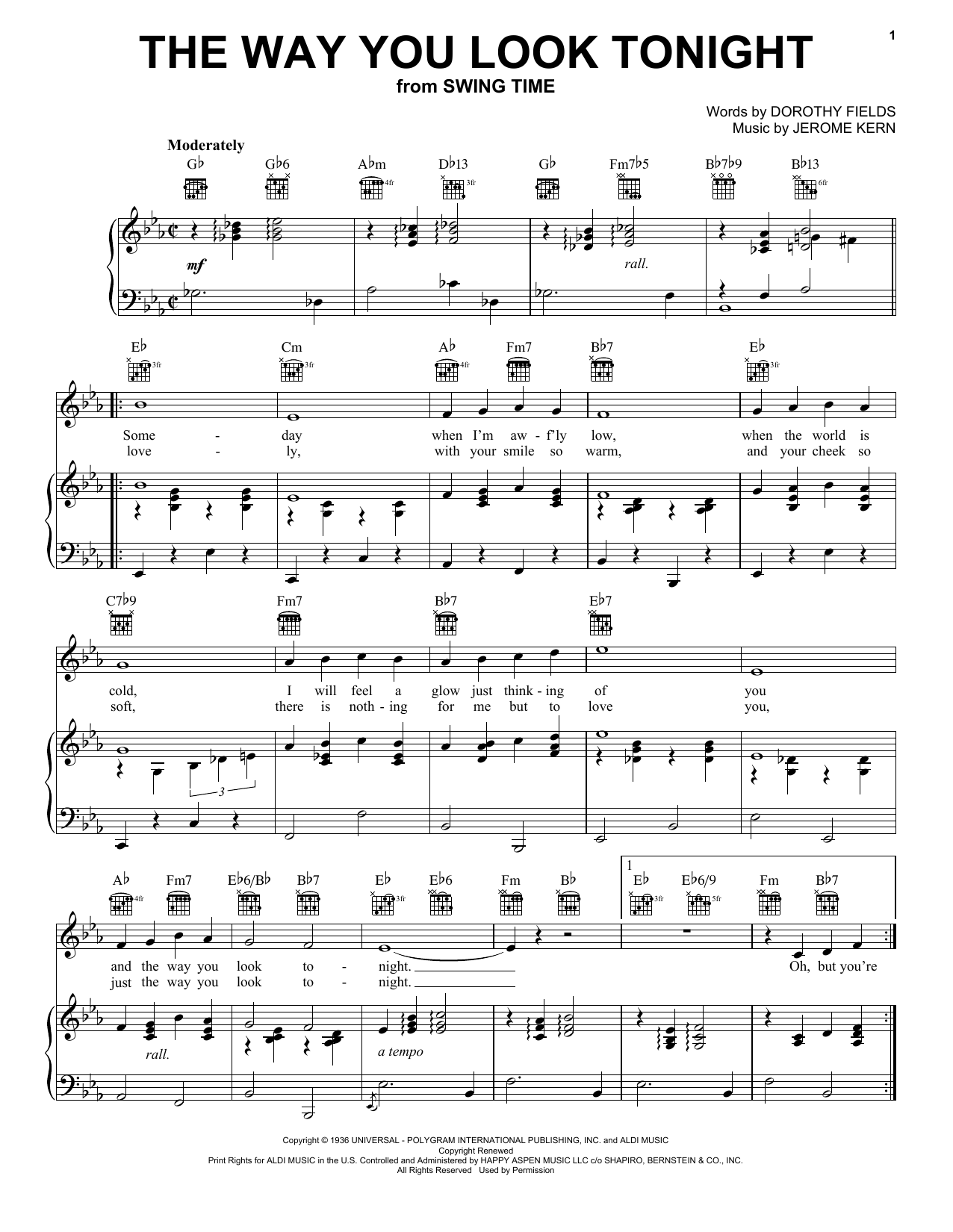 Download Frank Sinatra The Way You Look Tonight Sheet Music and learn how to play Beginner Piano PDF digital score in minutes
