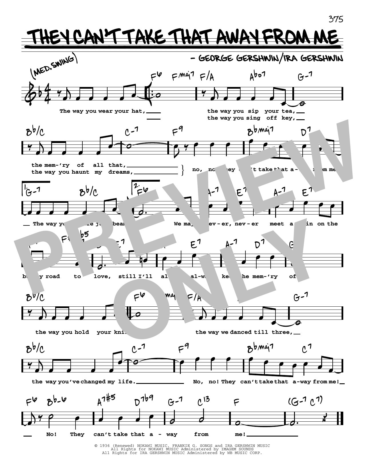 Download Frank Sinatra They Can't Take That Away From Me (High Voice) Sheet Music and learn how to play Real Book – Melody, Lyrics & Chords PDF digital score in minutes
