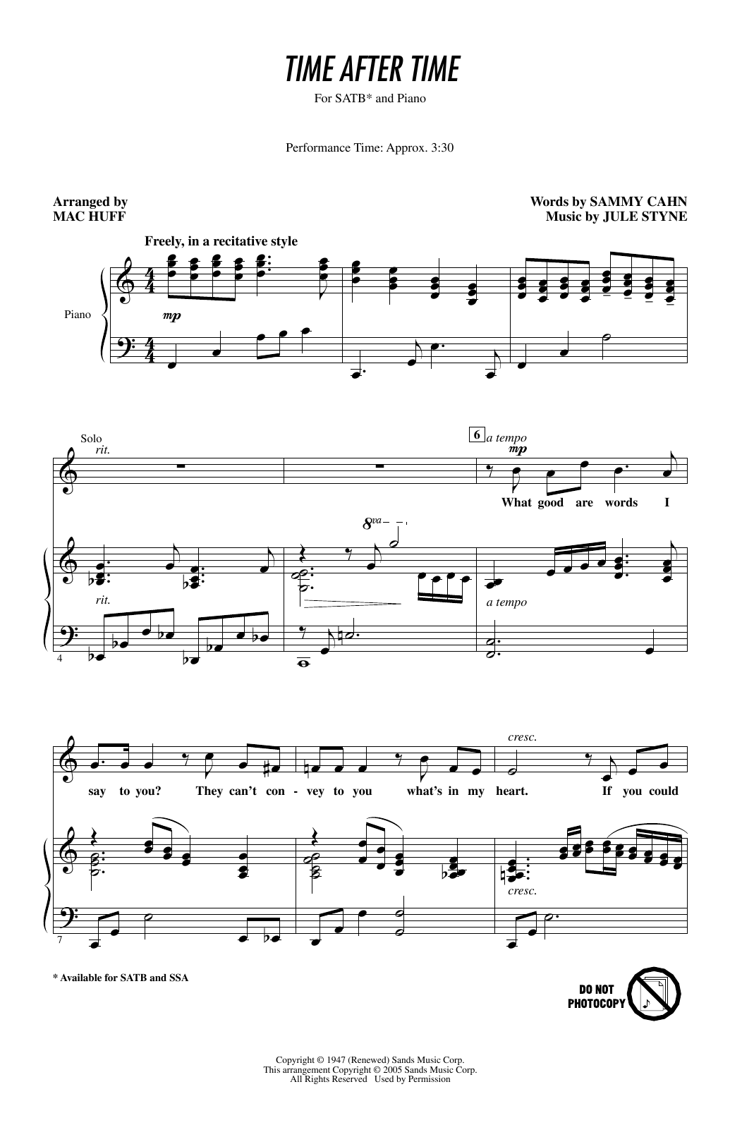 Download Frank Sinatra Time After Time (arr. Mac Huff) Sheet Music and learn how to play SSA Choir PDF digital score in minutes
