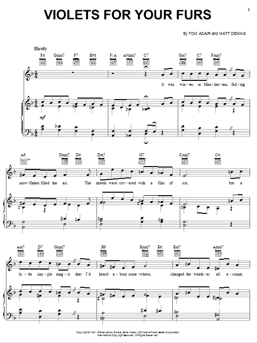 Download Frank Sinatra Violets For Your Furs Sheet Music and learn how to play Real Book - Melody & Chords - C Instruments PDF digital score in minutes