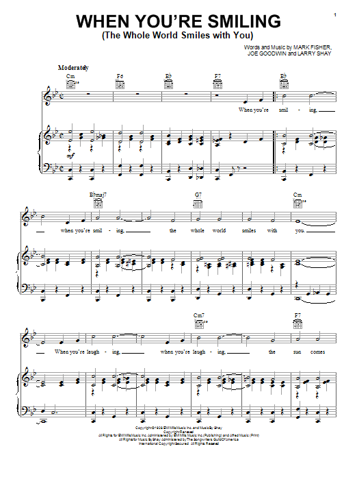 Download Frank Sinatra When You're Smiling (The Whole World Smiles With You) Sheet Music and learn how to play Piano, Vocal & Guitar (Right-Hand Melody) PDF digital score in minutes