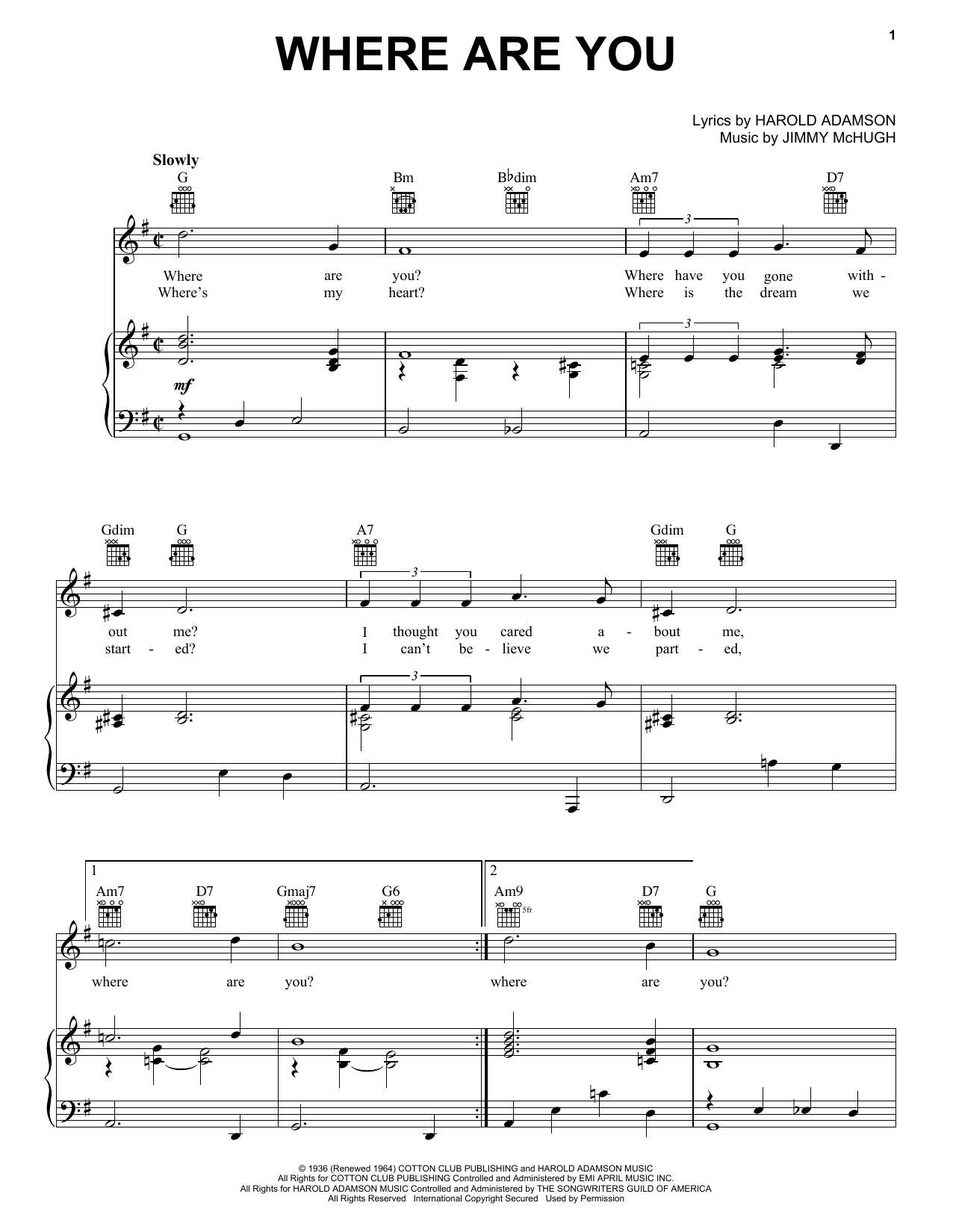 Download Frank Sinatra Where Are You Sheet Music and learn how to play Piano, Vocal & Guitar (Right-Hand Melody) PDF digital score in minutes