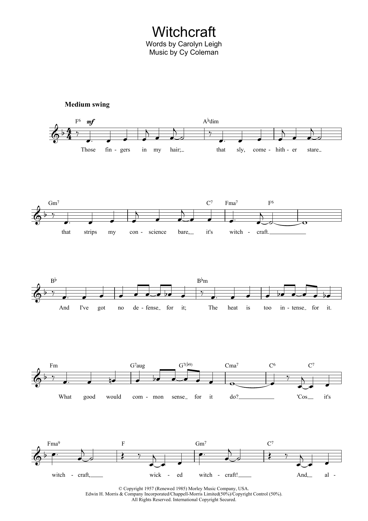 Download Frank Sinatra Witchcraft Sheet Music and learn how to play Piano, Vocal & Guitar (Right-Hand Melody) PDF digital score in minutes