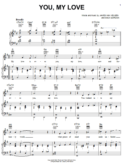 Download Frank Sinatra You, My Love Sheet Music and learn how to play Piano, Vocal & Guitar (Right-Hand Melody) PDF digital score in minutes