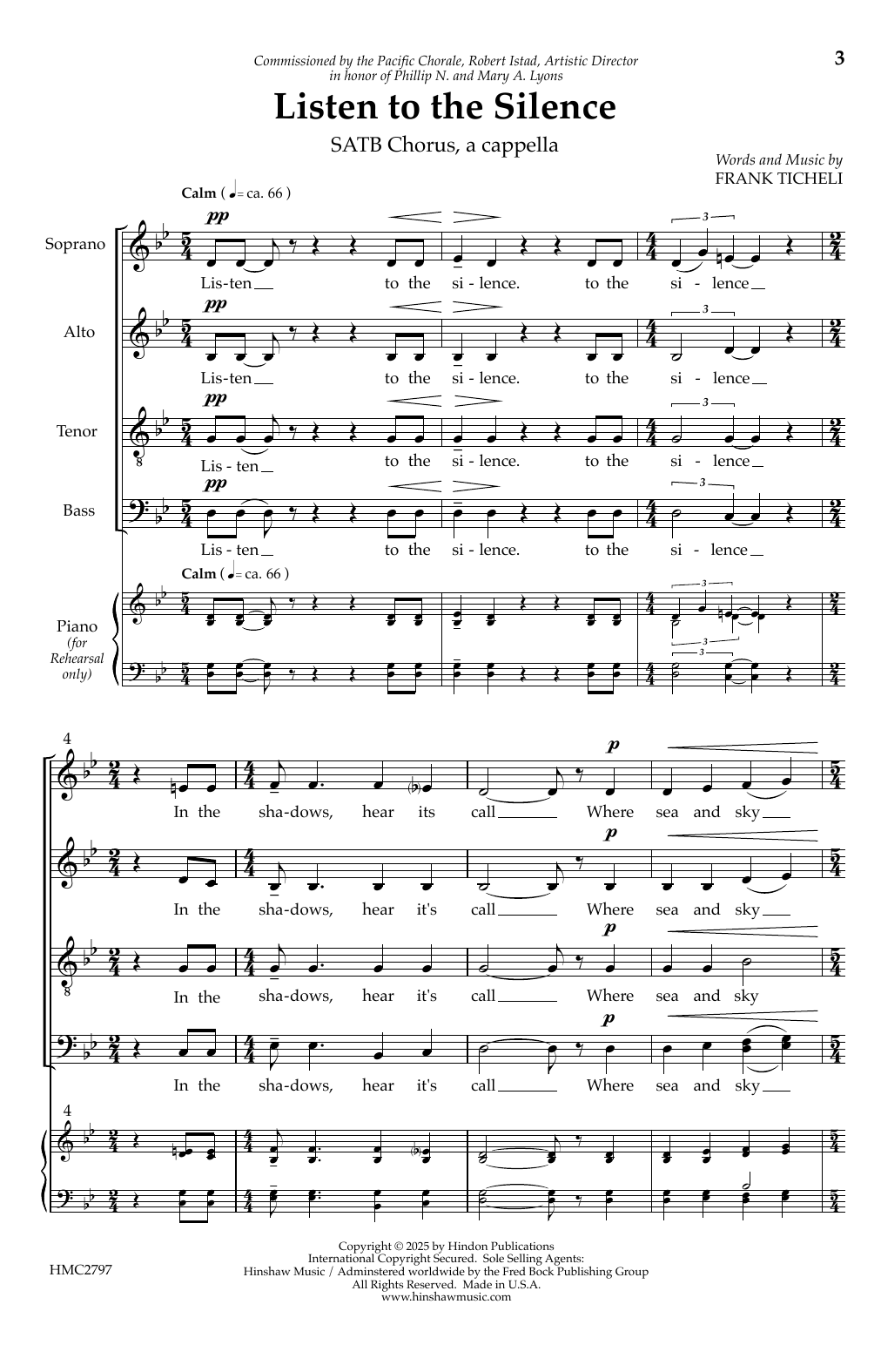 Download Frank Ticheli Listen to the silence Sheet Music and learn how to play SATB Choir PDF digital score in minutes