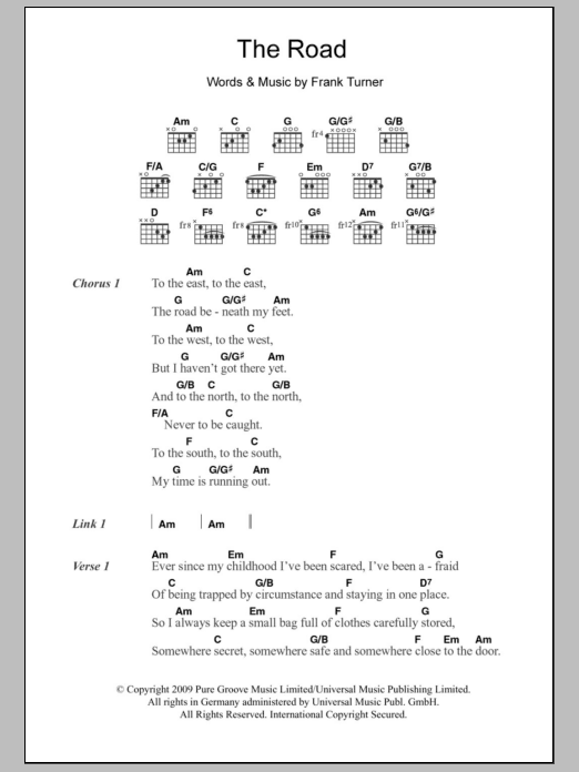 Download Frank Turner The Road Sheet Music and learn how to play Lyrics & Chords PDF digital score in minutes
