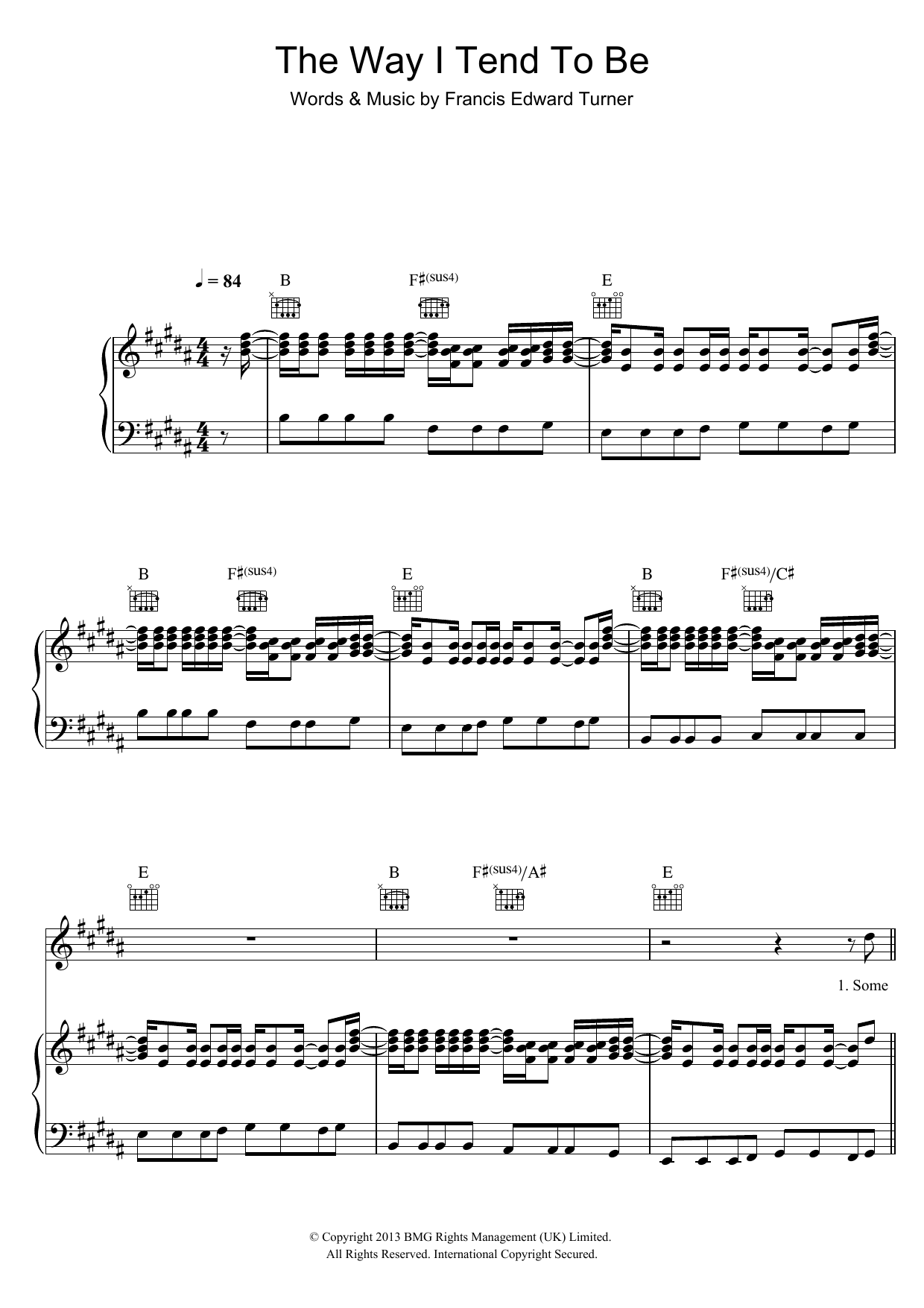 Download Frank Turner The Way I Tend To Be Sheet Music and learn how to play Piano, Vocal & Guitar (Right-Hand Melody) PDF digital score in minutes