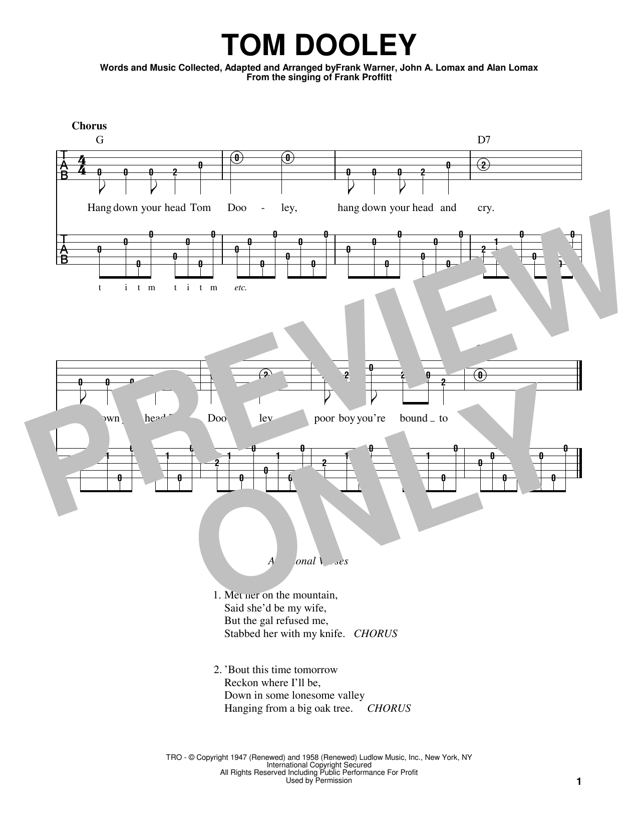 Download Frank Warner Tom Dooley Sheet Music and learn how to play Banjo PDF digital score in minutes