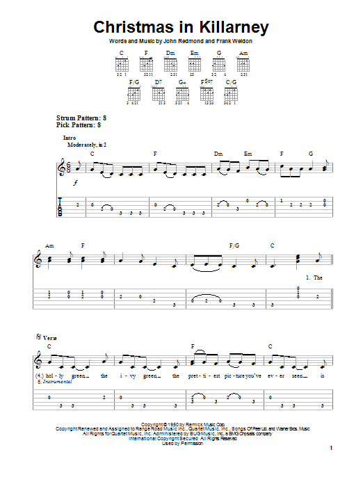 Download Frank Weldon Christmas In Killarney Sheet Music and learn how to play Easy Guitar Tab PDF digital score in minutes