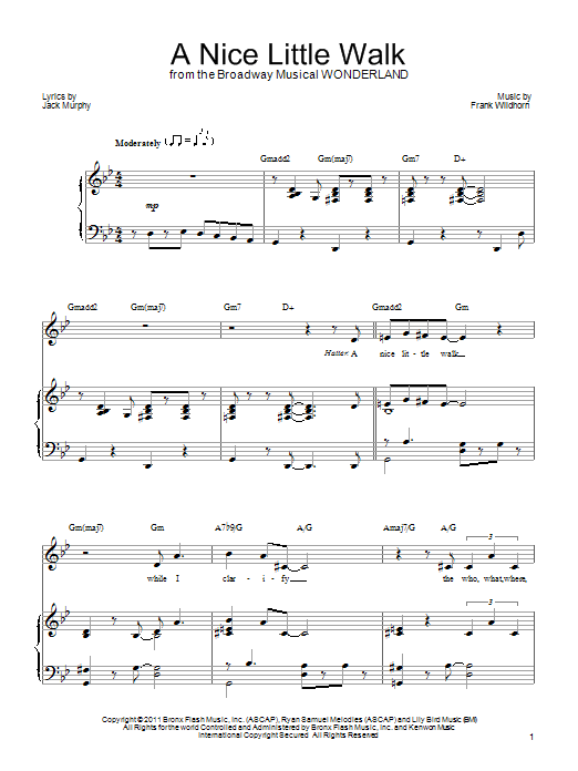Download Frank Wildhorn A Nice Little Walk Sheet Music and learn how to play Piano, Vocal & Guitar (Right-Hand Melody) PDF digital score in minutes