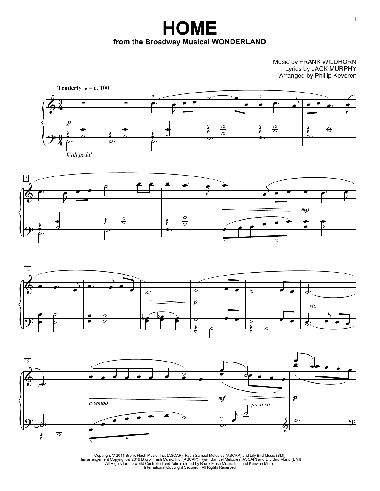 Download Frank Wildhorn Home [Classical version] (from Wonderland) (arr. Phillip Keveren) Sheet Music and learn how to play Piano Solo PDF digital score in minutes