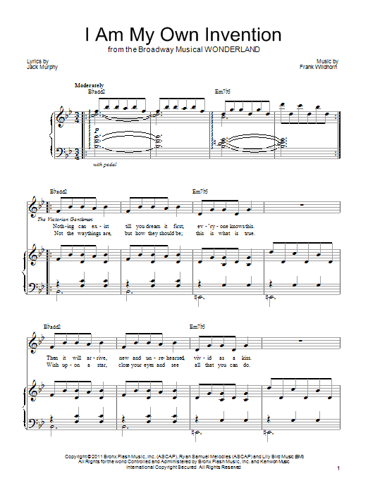 Download Frank Wildhorn I Am My Own Invention Sheet Music and learn how to play Piano, Vocal & Guitar (Right-Hand Melody) PDF digital score in minutes