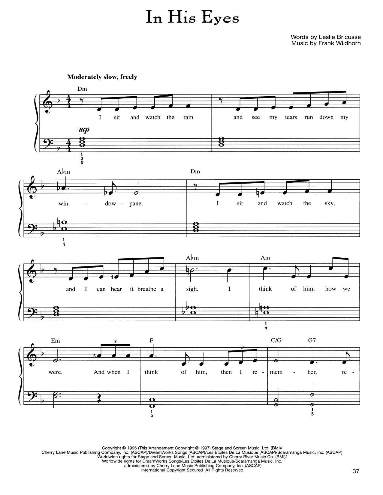 Download Frank Wildhorn In His Eyes Sheet Music and learn how to play Easy Piano PDF digital score in minutes