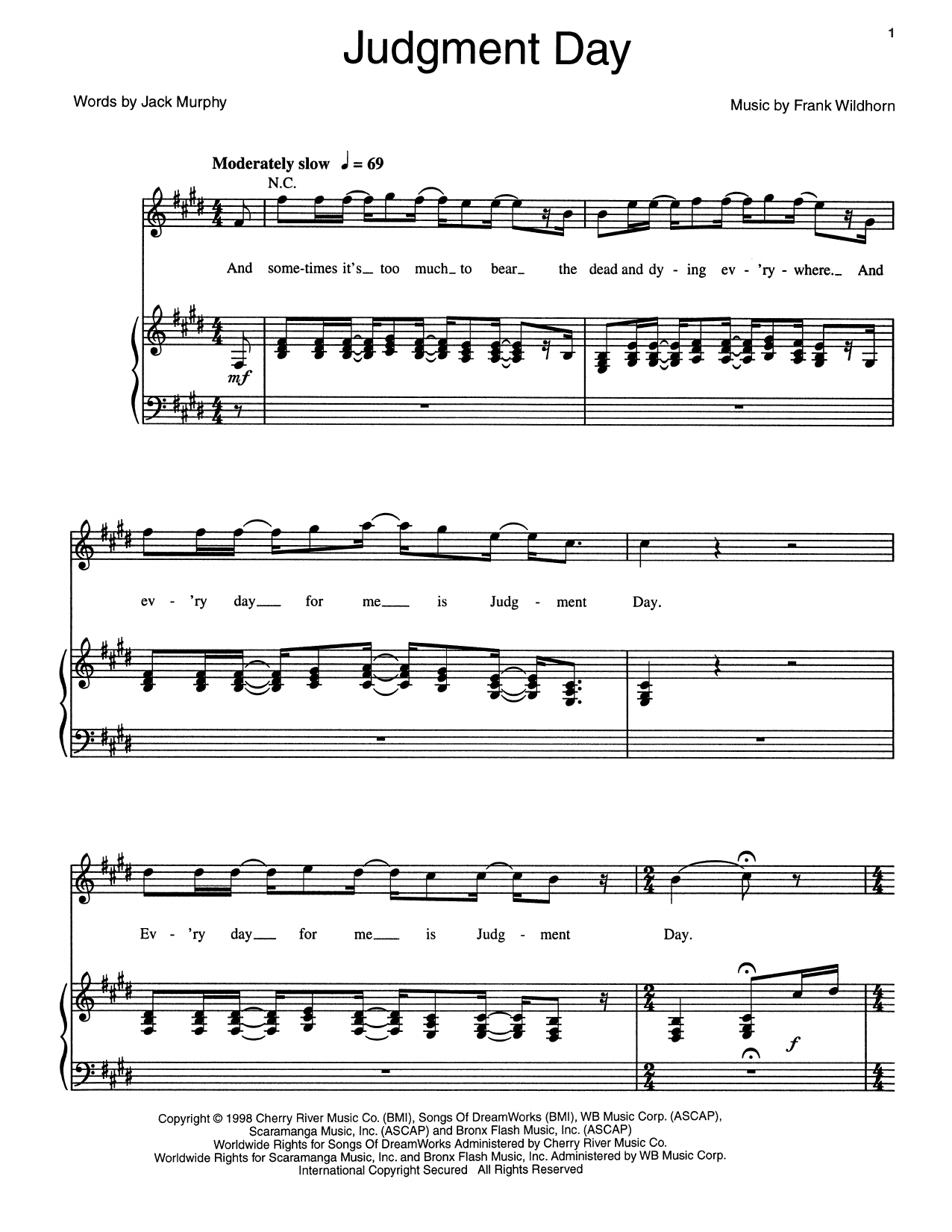 Download Frank Wildhorn Judgment Day Sheet Music and learn how to play Piano, Vocal & Guitar (Right-Hand Melody) PDF digital score in minutes