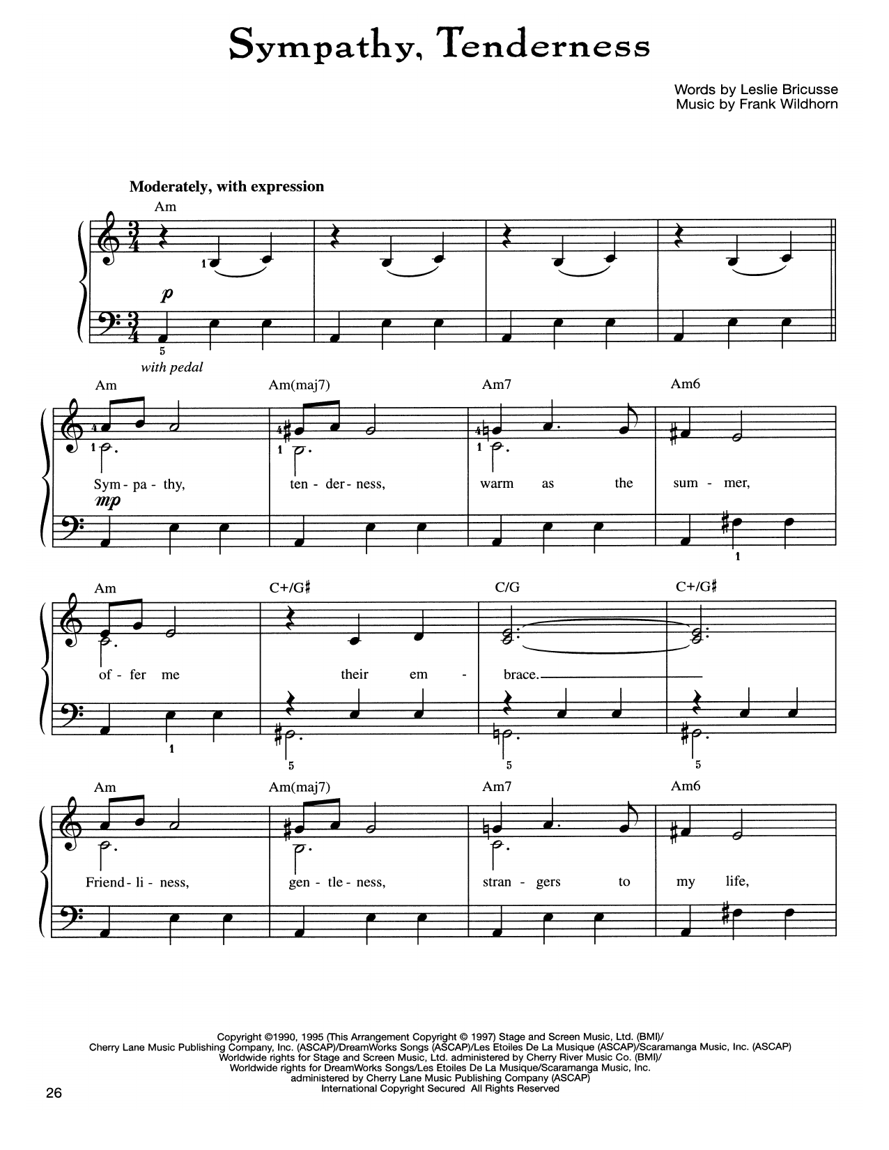 Download Frank Wildhorn Sympathy, Tenderness Sheet Music and learn how to play Easy Piano PDF digital score in minutes