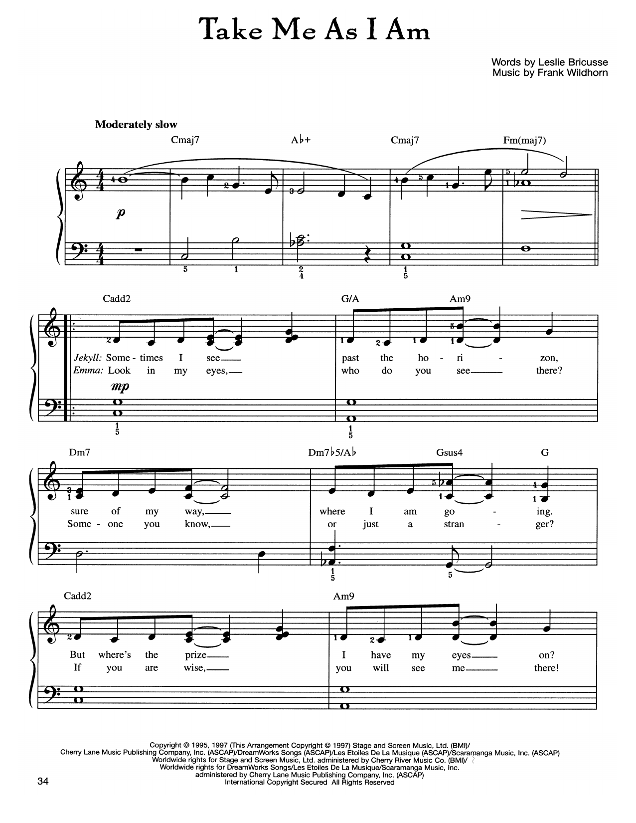 Download Frank Wildhorn Take Me As I Am Sheet Music and learn how to play Easy Piano PDF digital score in minutes