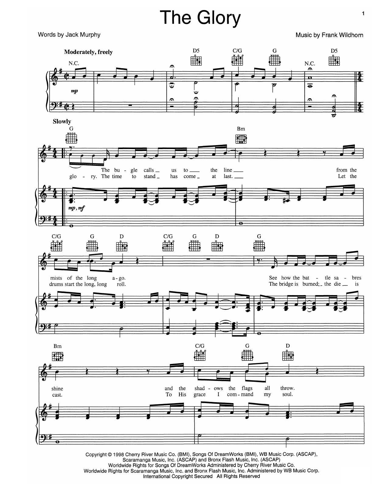 Download Frank Wildhorn The Glory Sheet Music and learn how to play Piano, Vocal & Guitar (Right-Hand Melody) PDF digital score in minutes