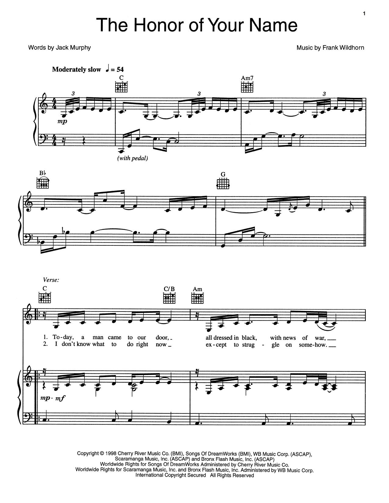 Download Frank Wildhorn The Honor Of Your Name Sheet Music and learn how to play Piano, Vocal & Guitar (Right-Hand Melody) PDF digital score in minutes