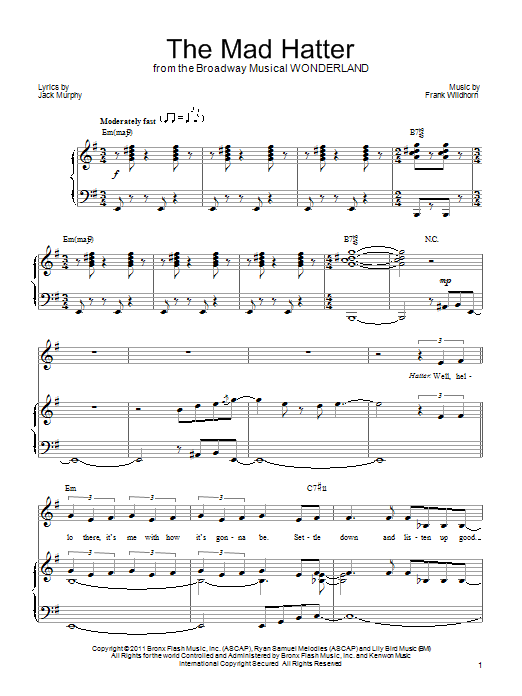 Download Frank Wildhorn The Mad Hatter Sheet Music and learn how to play Piano, Vocal & Guitar (Right-Hand Melody) PDF digital score in minutes