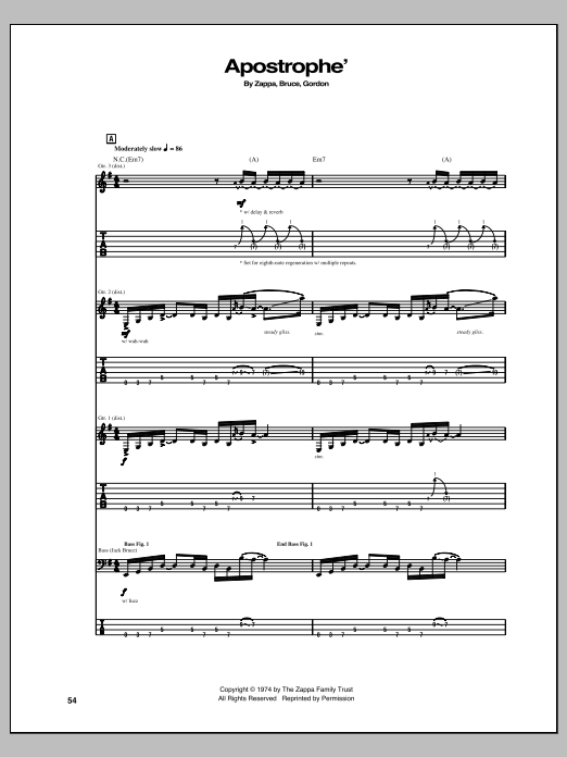 Download Frank Zappa Apostrophe' Sheet Music and learn how to play Guitar Tab PDF digital score in minutes