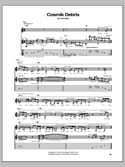 Download Frank Zappa Cosmik Debris Sheet Music and learn how to play Guitar Tab PDF digital score in minutes
