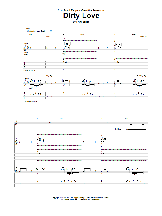 Download Frank Zappa Dirty Love Sheet Music and learn how to play Guitar Tab PDF digital score in minutes