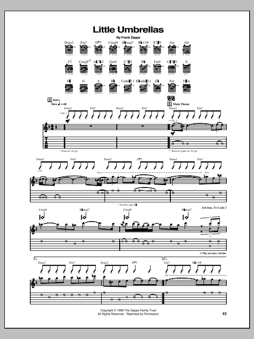 Download Frank Zappa Little Umbrellas Sheet Music and learn how to play Guitar Tab PDF digital score in minutes